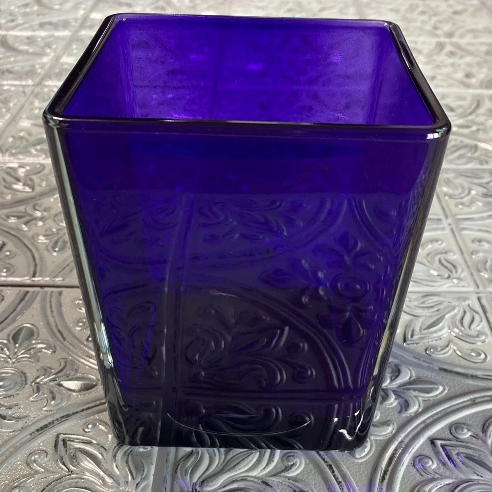 Teleflora Purple Glass Square Cube Vase l Made In Poland